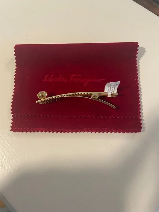 Salvatore Ferragamo Gold Barrette with Crystal Accent - Picture 3 of 5